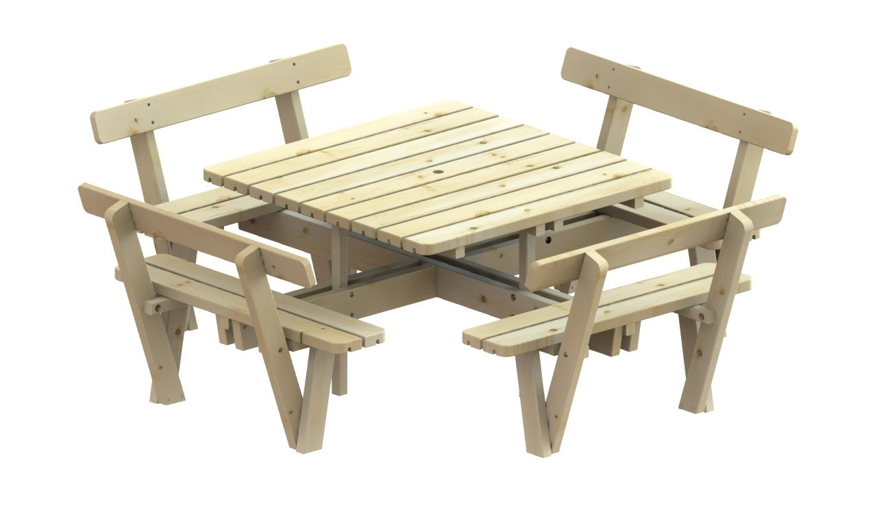 Square table with backrests