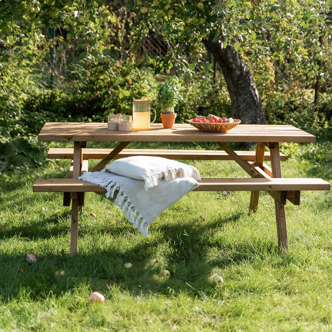 Picnic table with parasol hole